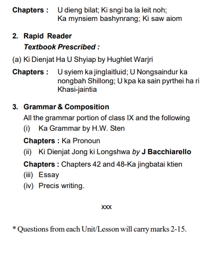 Khasi MIL assam class 10th Syllabus 
