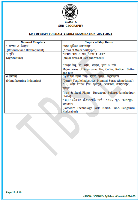  TBSE CLASS 10 Geography Syllabus  2025-26